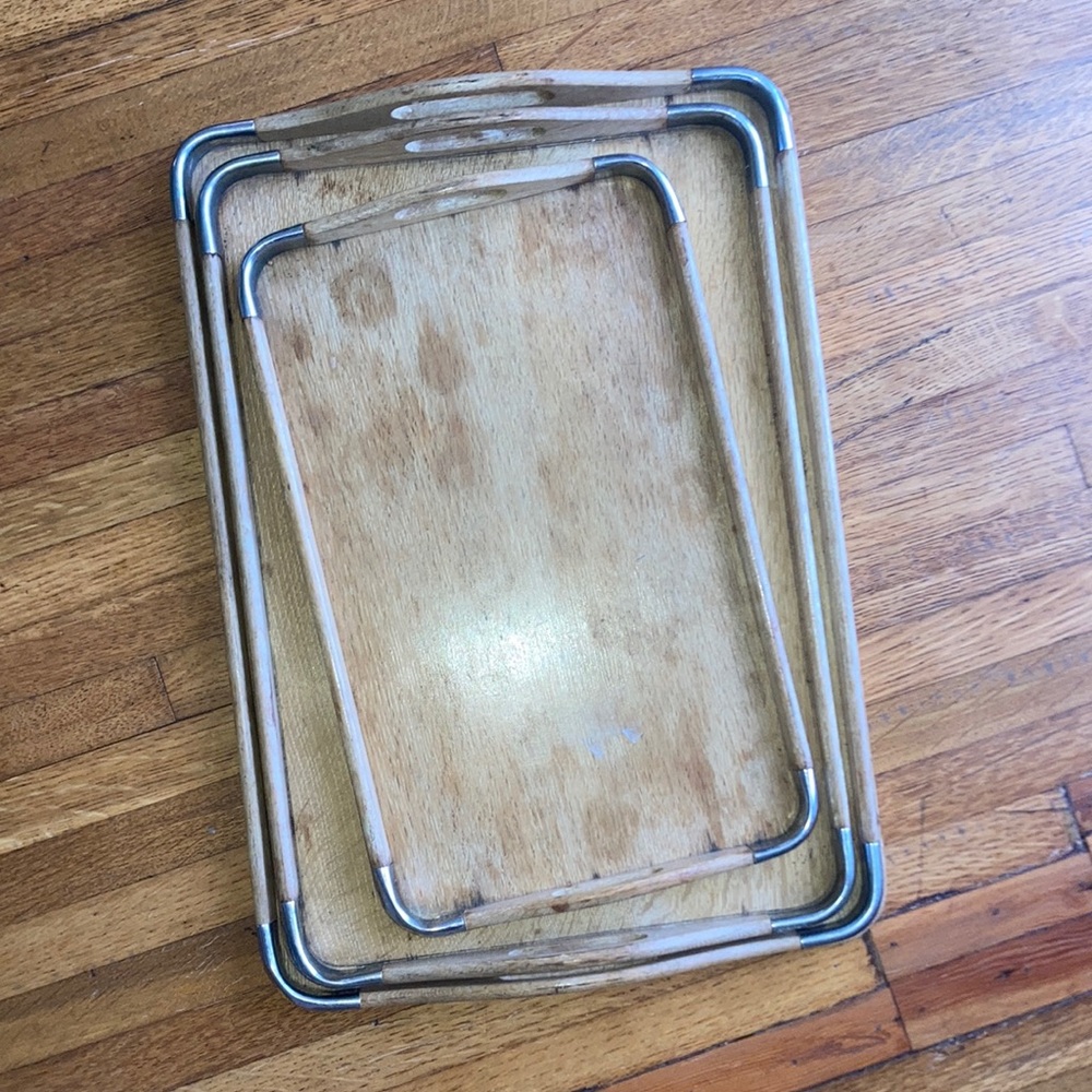 🍶🍽🧂 Set of (3) Mid-Century Modern Woodpecker Woodware Serving Trays 🍹🥪🥣